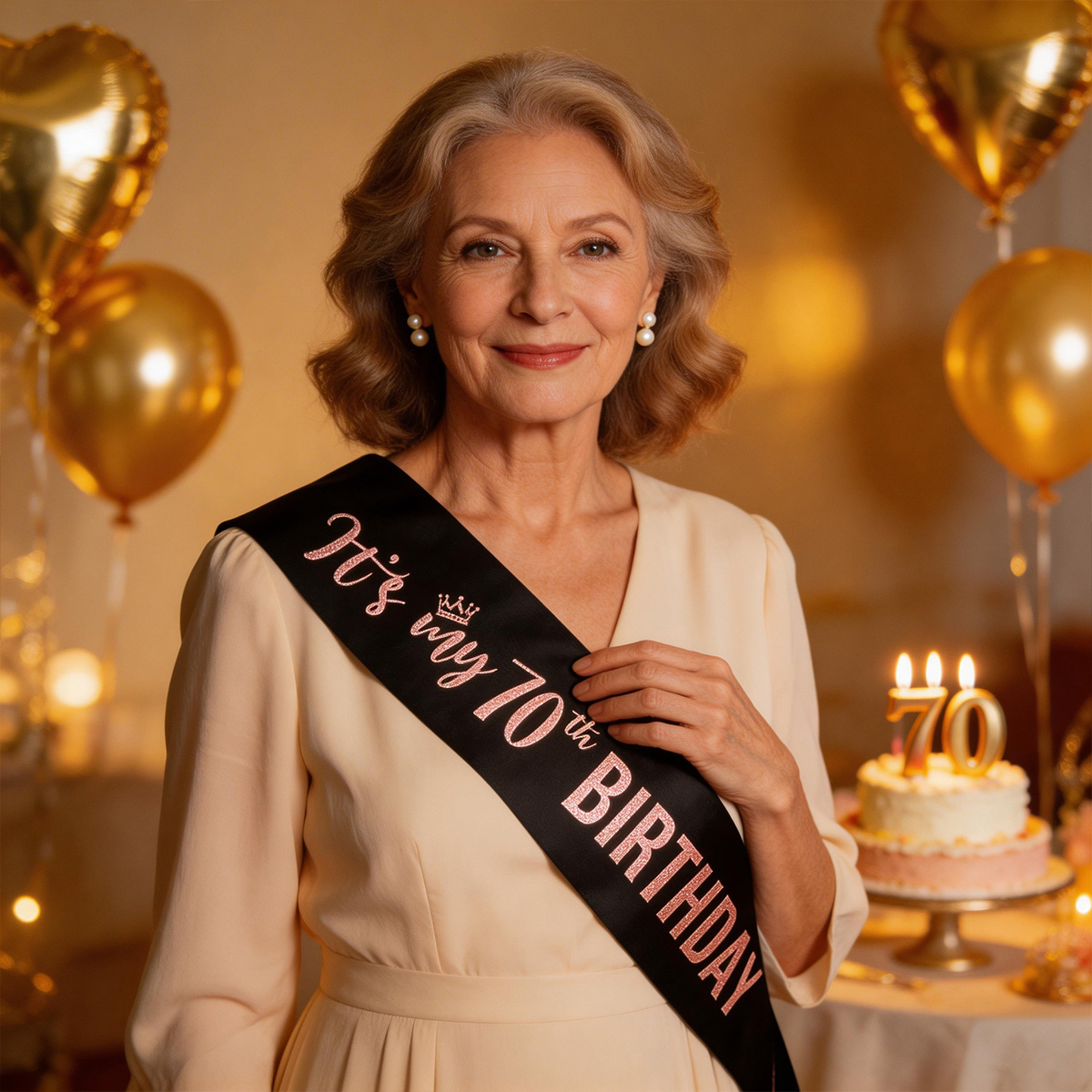 Birthday Sash Glitter - Faixa Elegante com Glitter Rosa Dourado