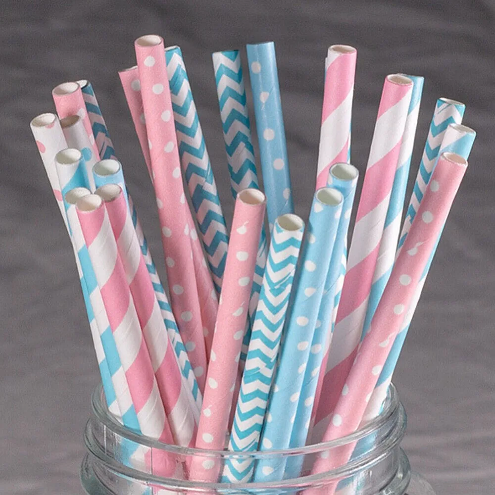 Paper Straw Color - 100 canudos de papel embalados em