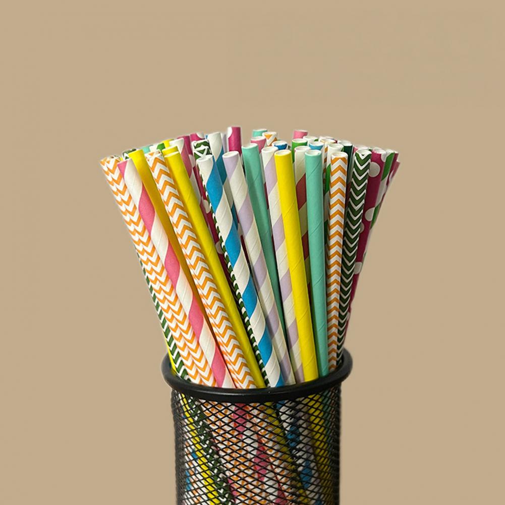 Paper Straw Color - 100 Canudos Descartáveis Coloridos com Estampa