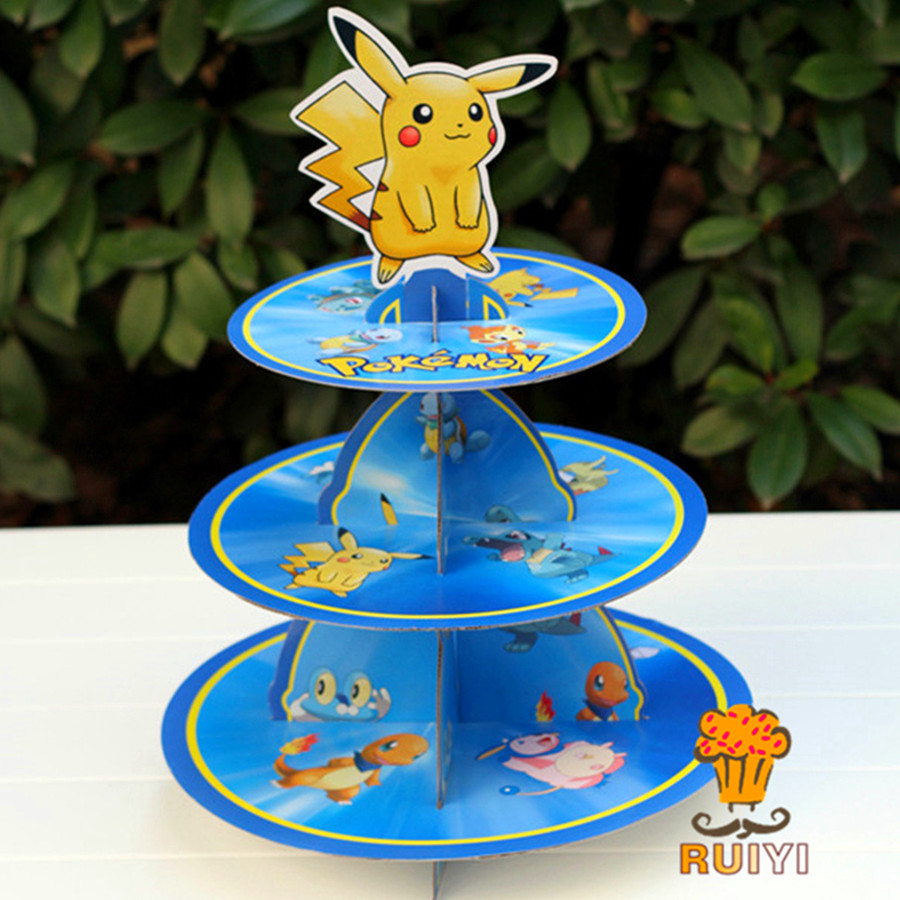 Cupcake Stand Tier - Pikachu pokemon três camadas bolo suporte