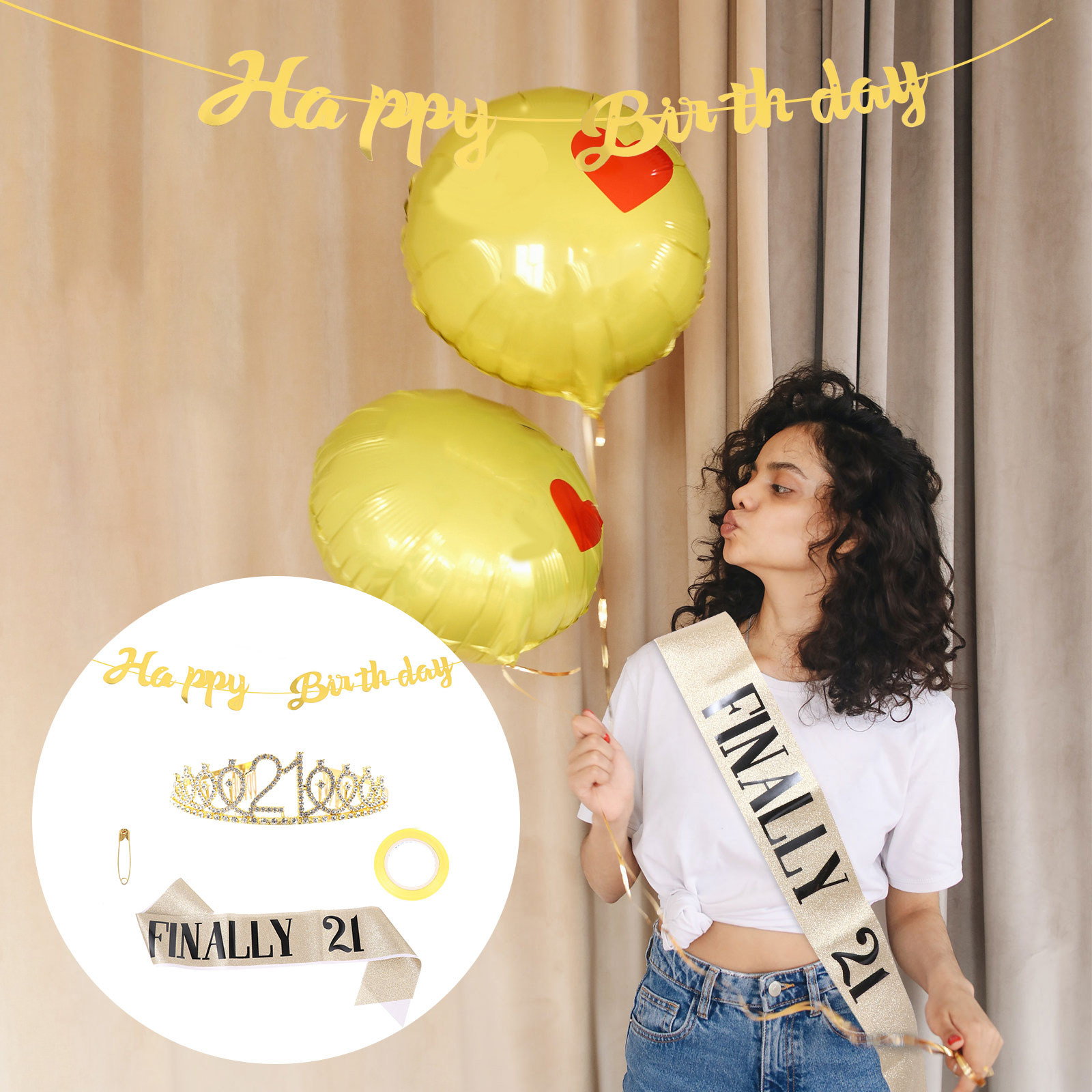 1 Conjunto de Coroa de Anivers - Birthday Sash Glitter avaliação e preço