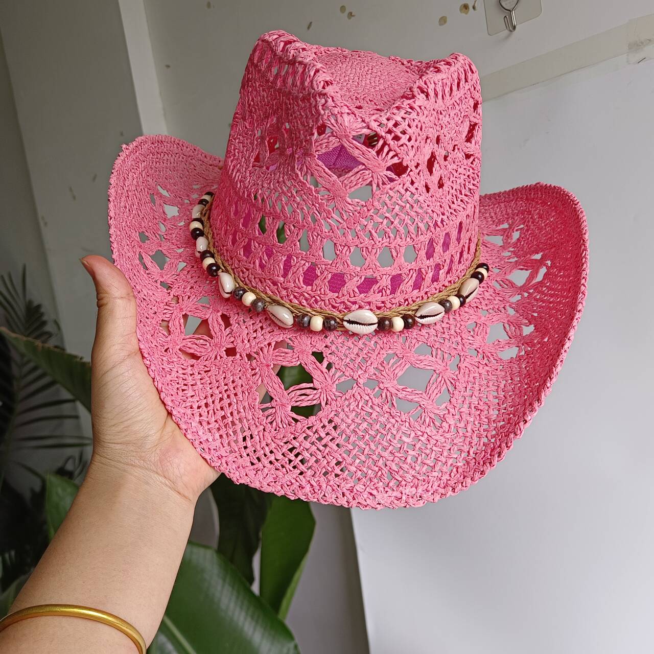 Chapéu de palha rosa estilo co - Paper Straw Color avaliação e preço